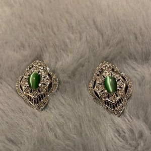 Green Catseye Pierced Earrings